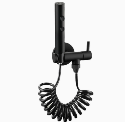 Conjunto de pulverizador de bidê de aço inoxidável preto fosco, modo duplo, controle único, 1 entrada, 1 válvula angular de saída