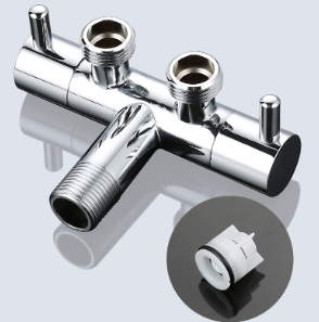 Válvula de ângulo de controle duplo G1/2 de latão sólido, 1 entrada 2 saída desviador de 3 vias para banheiro