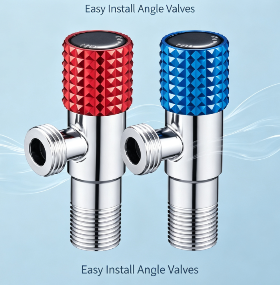 Conjunto de válvula de parada angular de aço inoxidável sólido, vermelho e azul quente e frio marcado com rosca de 1/2 polegada à prova de vazamentos válvulas de corte de água para banheiro, vaso sanitário e aquecedor de água