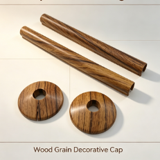 Conjunto de cobertura de decoração de tubo de plástico de grão de madeira, anel corretivo de furo de tubo de radiador, colar de tubo dividido e manga de tubo para decoração de tubulação de aquecimento